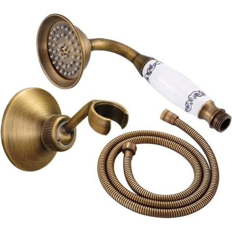 Pommeau de douche à main, lot de 3 unités, 22,4 cm (8,8 pouces), en laiton, couleur bronze antique, avec flexible, pour une utilisation quotidienne dans la salle de bain.-AquaForge (1/5)