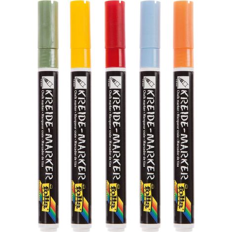 Lot de 5 marqueurs à craie liquide à base d'eau pour tableaux, verre, plastique, nettoyage humide (1/3)