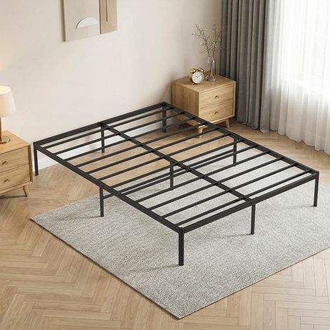 Cadre de lit en métal 190x140cm, espace de rangement sous le lit, cadre métallique robuste, Capacité de charge maximale : 250 kg, Pour petits espaces adultes, Noir