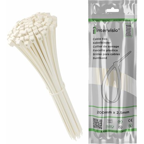 lot de 200 collier de serrage, nylon blanc 200mm x 2,5mm, résistance 8kg, pour organisation câbles maison et bureau (1/5)