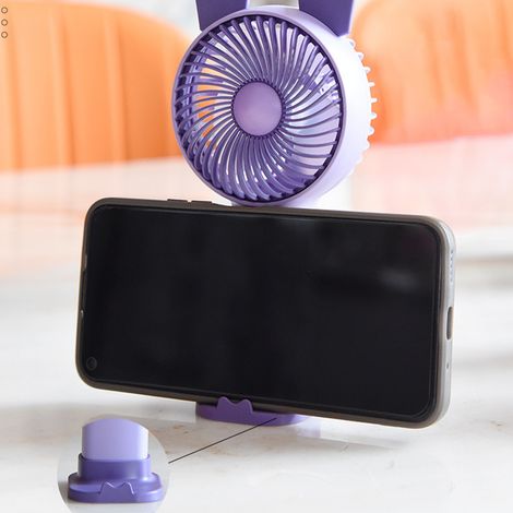 Mini ventilateur portable rechargeable par USB, fonctionnant sur piles, motif dessin animé, pour la maison, l'école ou le bureau, violet (1/5)