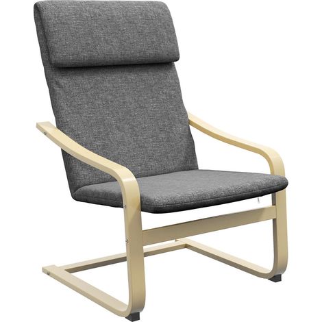 Tissu Aspect Lin et Structure Bois Assise Confort Fauteuil d'Appoint avec Appui-Tête pour Salon Chambre Bureau Gris (1/5)