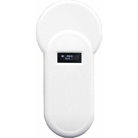 Lecteur de Puce Animale Portable H01-T 134.2Khz 134.2Khz Lecteur d'étiquettes d'Animaux Lecteur d'affichage Oled Format Fdx-B Support Buzz-Er pour la Gestion des Fermes Avicoles, Blanc (1/4)