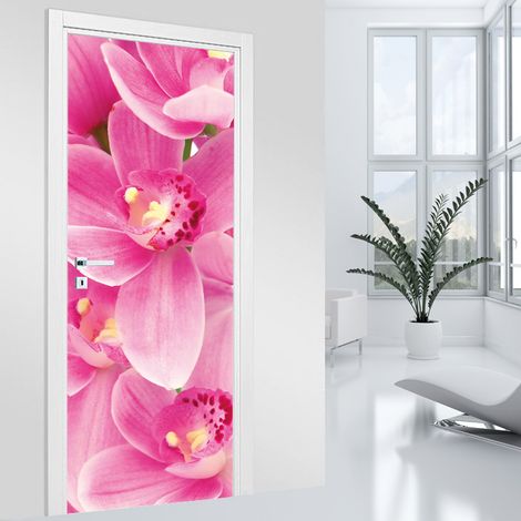 Stickers pour porte - Fleurs Roses - 73 x 205 cm - Adhésif + Protection MATE (1/2)
