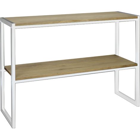 Consola iCub con bandeja 120x32x75cm Blanca en madera maciza de pino acabado vintage estilo industrial Box Furniture