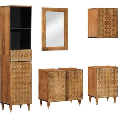 vidaXL Set Mobili da Bagno 5 pz in Legno Massello di Mango (1/5)