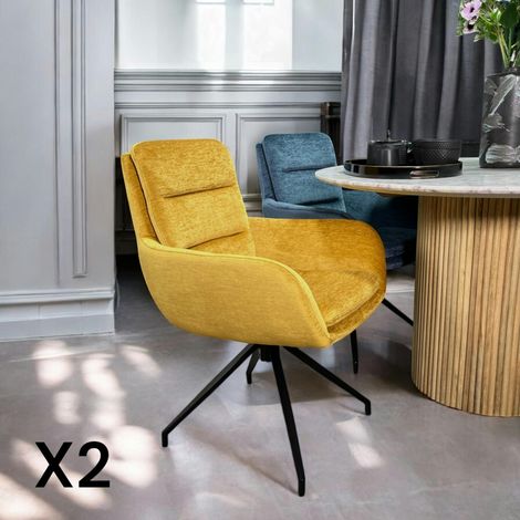 Fauteuil de table pivotant en velours moutarde (lot de 2) PALERME (1/5)