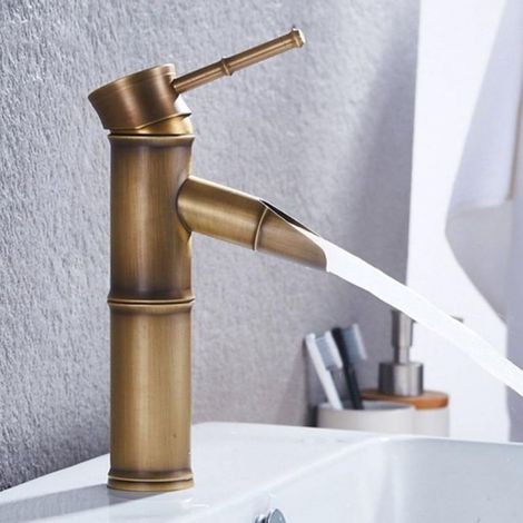 Robinet de salle de bain en laiton, robinet de lavabo de luxe en bambou, haut, eau chaude et froide, court (1/5)