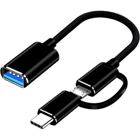 Câble Adaptateur USB Type-C Mâle vers USB Femelle avec Micro USB Mâle (1/4)
