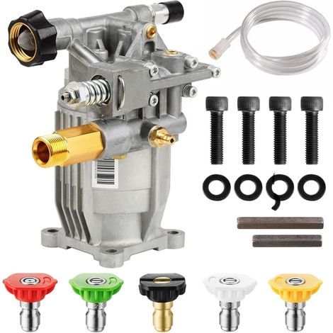Bomba horizontal de alta presión para hidrolavadora con eje de 3/4", presión máxima de 2465 PSI a 2.6 GPM, bomba de repuesto compatible con los modelos Simpson 90029, 520002, 520004 y Dewalt dxpw3. (1/5)