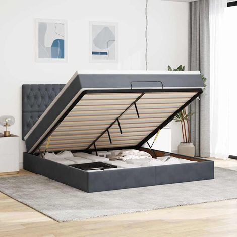 Estructura cama otomana colchones terciopelo gris oscuro (1/5)