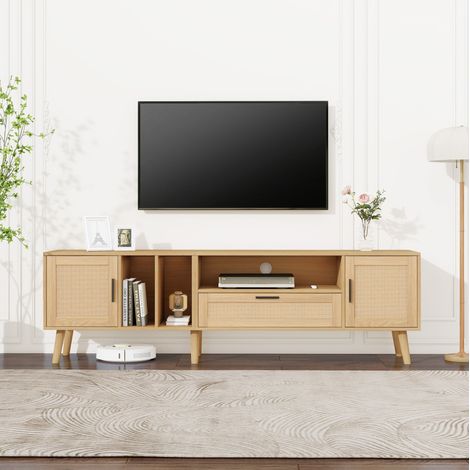 Mueble TV salón con ratán cajón estantes roble hogar OKMYHOME (1/5)