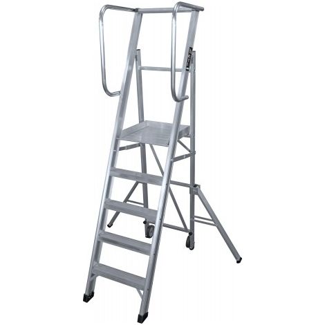 Escalera móvil con plataforma, plegable K-WORK de 5 peldaños con plataforma de 40x45 cm marca KTL