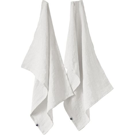 MARGAUX - Lot de 2 Torchons Essuie-vaisselle 50x70cm Lin Lavé Craie (1/4)