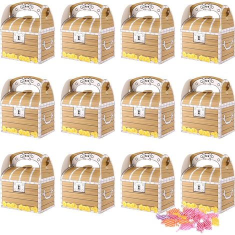 12 Pièces Mini Coffres au Trésor Pirate pour Fêtes, Bonbons, Chocolats Boîte de Coffre au Trésor de Pirate avec Poignée, 7x7x11CM Coffre à Friandises Coffret Cadeau Pirate (1/5)