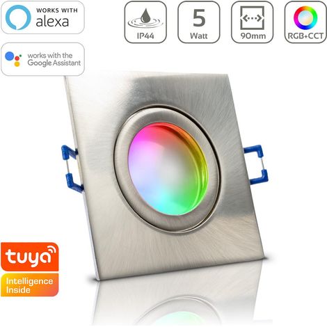 Einbauspot IP44 eckig - Farbe: Edelstahl-gebürstet - LED Leuchtmittel: GU10 5W RGB+CCT Smart Tuya