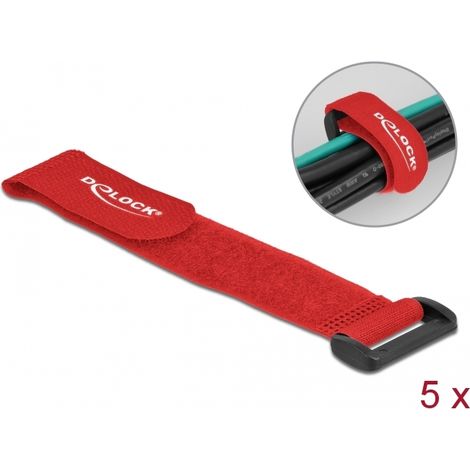 Delock Brida de cable con cierre de gancho y lazo LA 190 x AN 25 mm rojo 5 piezas