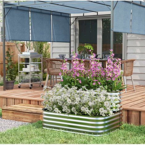 Bancal elevado 120x90x60 cm de acero galvanizado plateado, doble nivel – MEUBLIV (1/5)