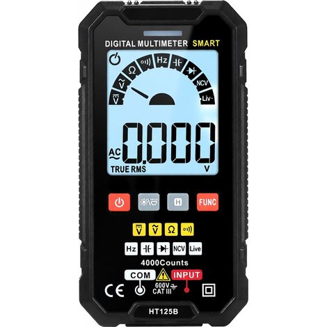 HABOTEST HT125B True RMS 4000 Count Multimeter, automatische Bereichswahl, hintergrundbeleuchtetes LCD-Display, 600V AC/DC Voltmeter, LED-Beleuchtung