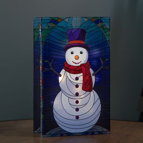 21cm Battery Operated Light up Double Sided Stained Glass Snowman Decoration with LEDs (1/5)