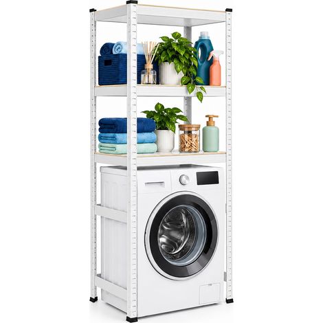 Relaxdays Estantería para lavadora, 180 x 70 x 40 cm, 3 baldas, 600 kg, acero, MDF, encaje, carga pesada, blanca (1/5)