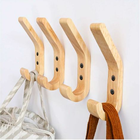 Patere en Bois, 4 Pièce 155 mm J Façonner Pateres, Crochets à Serviettes Muraux AméLioréS, ChêNe de Qualité A, Surface Polie à la Main, Convient pour la Cuisine et la Chambre (1/5)