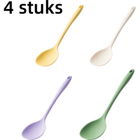 Ensemble de 4 pièces cuillère de cuisine louche cuillère à salade entièrement recouvert de silicone 31 8 x 7 8 cm coloris variés (1/5)