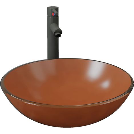 Lavabo de bain avec robinet et drain à poussoir Verre trempé