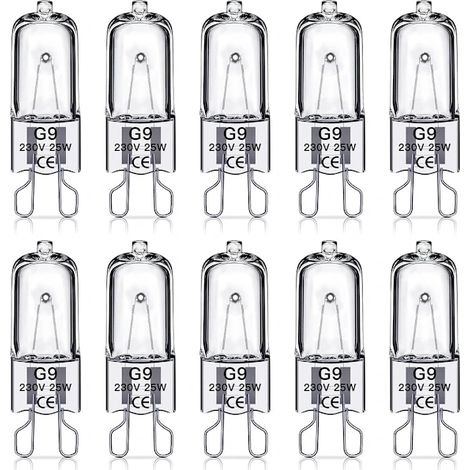 Pack of 10 Halogen Bulbs G9 – 230V 25W – 350 Lumens – Warm White 2700K – Dimmable – Home & Commercial Lighting – 3000h (1/5)
