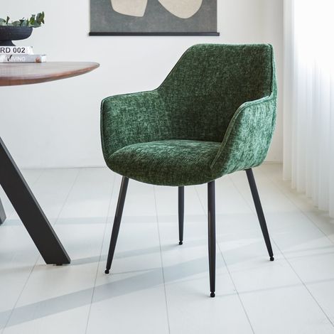 Chaise de salle à manger Chenille Vert Tissu Sev - Avec accoudoir (1/5)