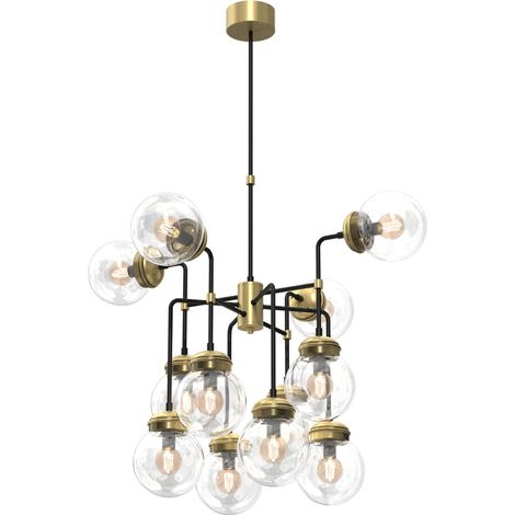 Suspension loft Hydro laiton-noir 12 globes verre E14