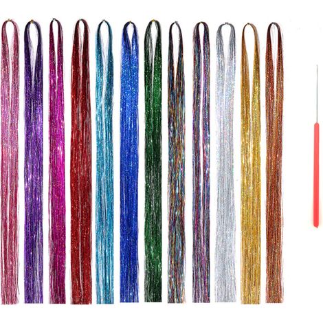 Extensiones de cabello brillantes y relucientes, 12 colores, para mujeres y niñas. (1/5)