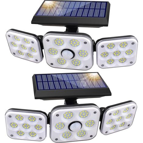 Set aus 2 Solar-Außenleuchten mit Bewegungsmelder, 138 LEDs, IP44-Wasserschutz und 3 Beleuchtungsmodi, ideal für die Garten- und Hofsicherheit. (1/4)