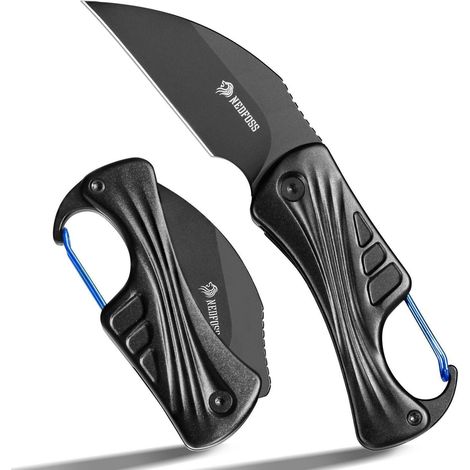 Klappmesser mit D2 Stahlklinge, Aluminiumgriff und Karabiner, EDC Taschenmesser