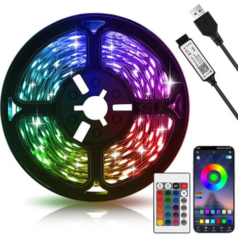 Ruban LED TV,RGB Bande Lumineuse LED pour TV 5M pour 55"- 75" TV, Musique Sync Bluetooth APP et Télécommande TV LED Strip USB Alimenté convient pour les chambres,les jeux,Festivals (5m) (1/5)