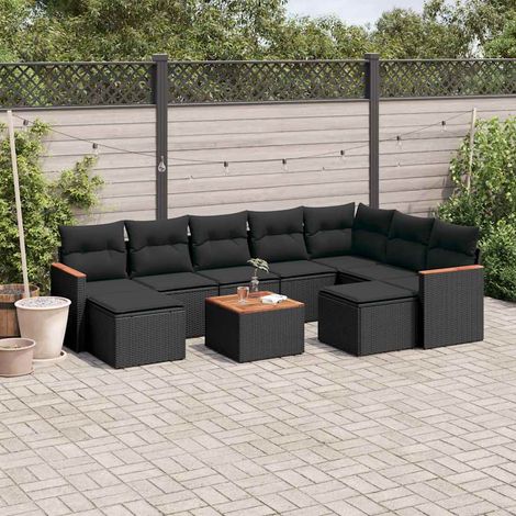 10-tlg. Garten-Sofagarnitur mit Kissen Schwarz Poly Rattan vidaXL (1/3)