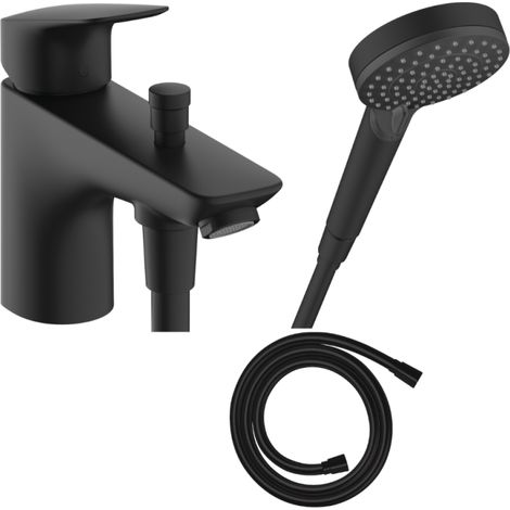 HANSGROHE Mezclador mecánico de bañera Logis C2 + rociador Vernis Blend pack 2 jets EcoSmart + flexible Isiflex 160 cm negro mate (1/5)