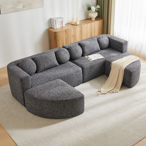 Canapé modulable convertible 3 places en tissu noir, style nuage, sans montage, assise moelleuse et format généreux pour salon ou chambre - CHICFURN (1/5)