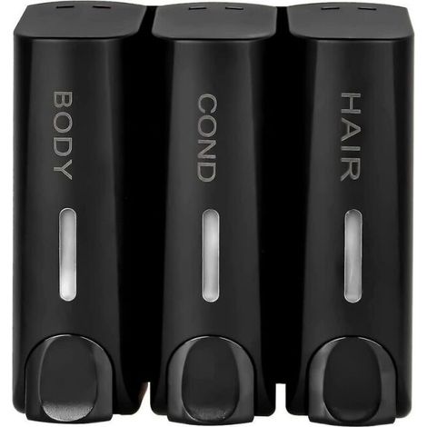 3-in-1 Matte Black Soap Dispenser for Body Wash, Shampoo and Conditioner, Wall Mounted (1/5)
