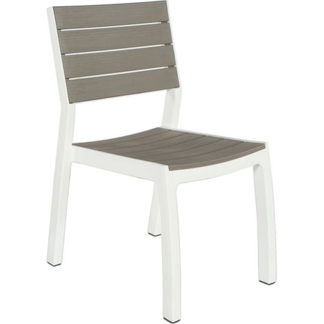 Sedia da Giardino Harmony in Resina Effetto Legno Colore Bianco Tortora Impilabile e Resistente alle Intemperie Keter