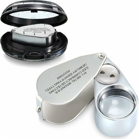 40-fache Vergrößerung, beleuchtete Juwelierlupe für Metall, faltbare Taschenlupe mit LED- und UV-Licht zur Untersuchung von Schmuck und Münzen (1/5)