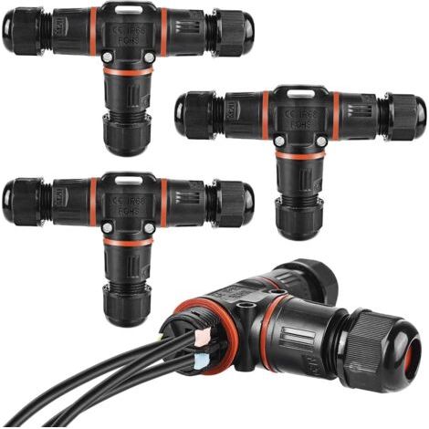 Connecteur de câble à 3 broches, IP68, boîte de jonction pour câble de terre de 3 à 12 mm de diamètre, boîte de jonction extérieure étanche, noir (1/5)