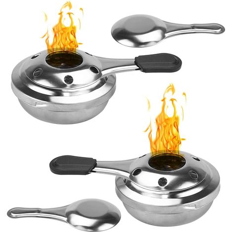 QAZQA 2 PCS Réchaud à Alcool, Réchaud à Alcool Portable en Acier Inoxydable, Brûleur Alcool Fondue pour Le Camping en Plein Air, Café, Boissons Chaudes, Détachable Et Non Toxique - Argent (1/5)