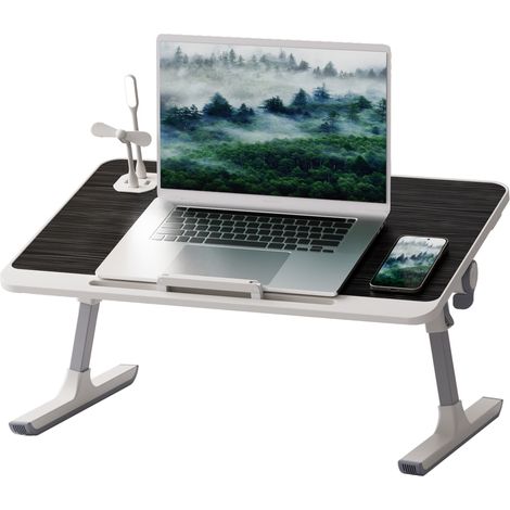 FIANAO – Table de lit pliable pour PC portable – hauteur et angle réglables, pieds pliables – pour canapé – 60 × 40 × 40 cm, noir (1/5)