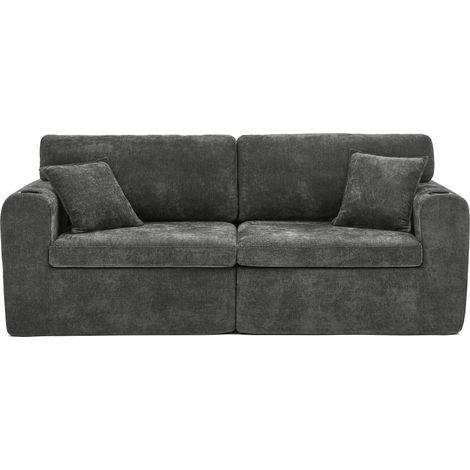 Relaxsofa 2-Sitzer mit USB, Seitentasche, Getränkehalter und Kissen, Chenille, Schwarz (1/5)
