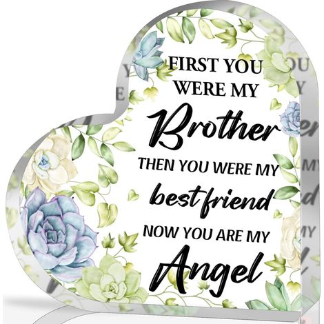 Plaque cœur en acrylique souvenir pour frère disparu – Cadeau de réconfort et condoléances pour homme, décoration mémorielle tendre en hommage - 10x10x1cm (1/5)