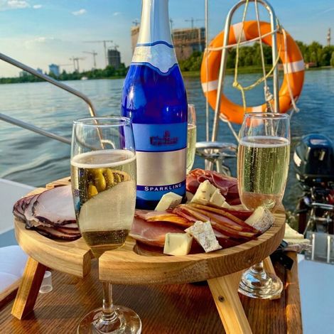 Table À Vin Pliable En Bois - Compartiments Pour Fromage Et Fruits - Pour Pique-Niques Extérieurs Et Apéritifs À Domicile - 1 Pièce (1/5)