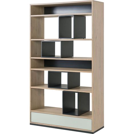 CHICAGO 11 Scaffale in legno di acacia e vetro - laccato / beige - verde 111x40x193