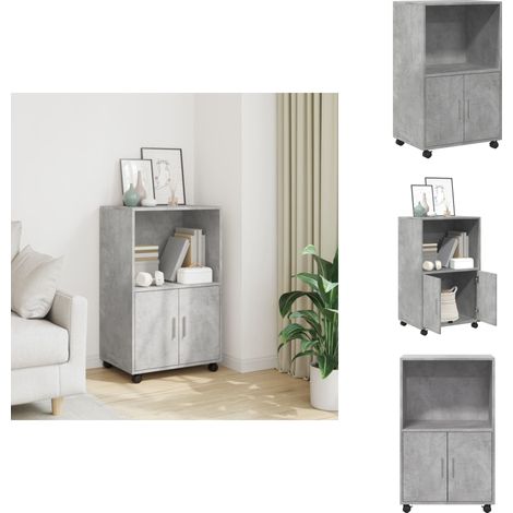 Armoire à roulettes gris béton 55x40x91 cm bois d'ingénierie - Armoire À Roulettes - Armoires À Roulettes - Classeur - Armoire De Rangement De Bureau (1/5)