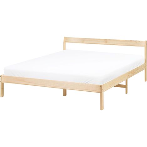 Bed Frame Light Brown Pine Wood EU Double Size 4ft6 Headboard Minimalist MADONE (1/5)